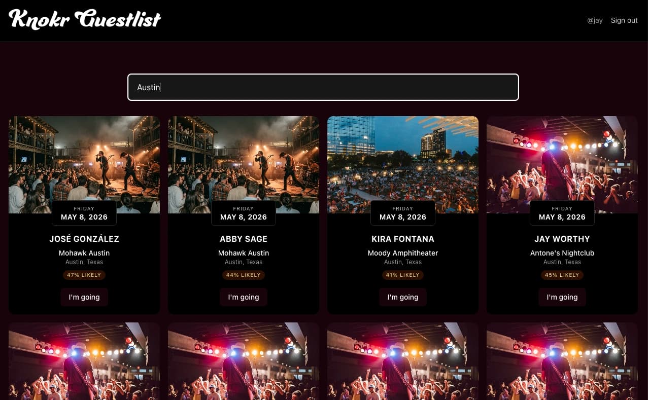 Knokr Guestlist platform screenshot